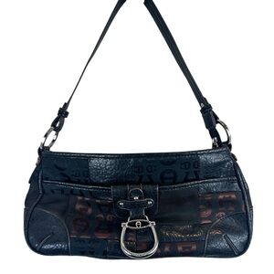 Etienne Aigner Signature Black Brown Patchwork Fabric and Leather Shoulder Bag